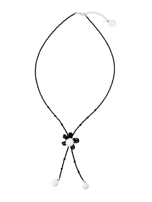 PomPom Daisy Beads Necklace (Black)