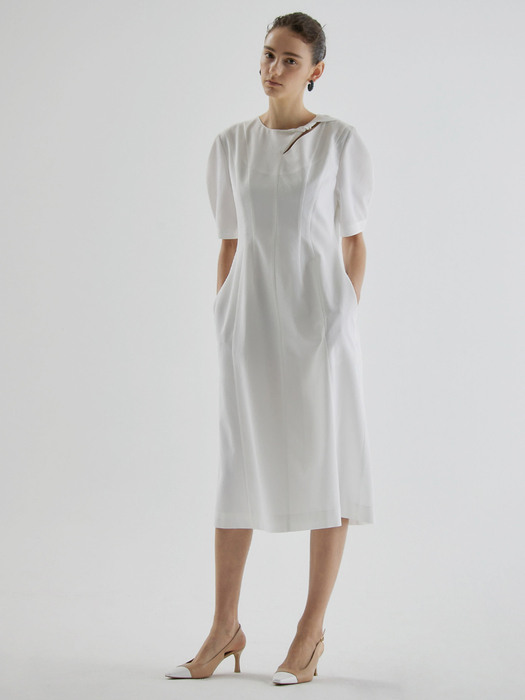 SLIT BALLOON DRESS_WHITE