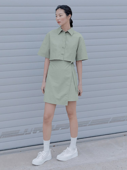 Cutout Shirts Mini Dress  Light Khaki Green (KE2371M02H)