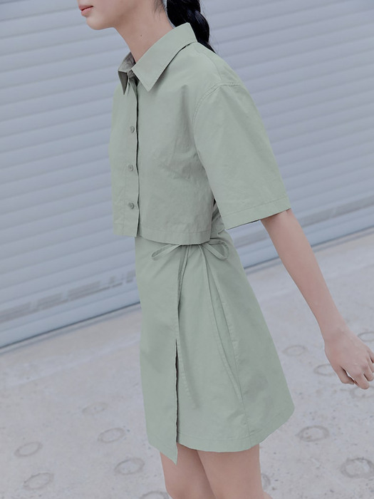 Cutout Shirts Mini Dress  Light Khaki Green (KE2371M02H)
