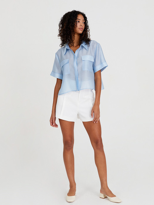 SHEER SHORT SLEEVE SHIRT SKY BLUE