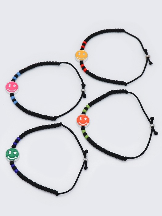 Buddy smile black beads knot Bracelet 컬러 에폭시 스마일 블랙 비즈 매듭 팔찌