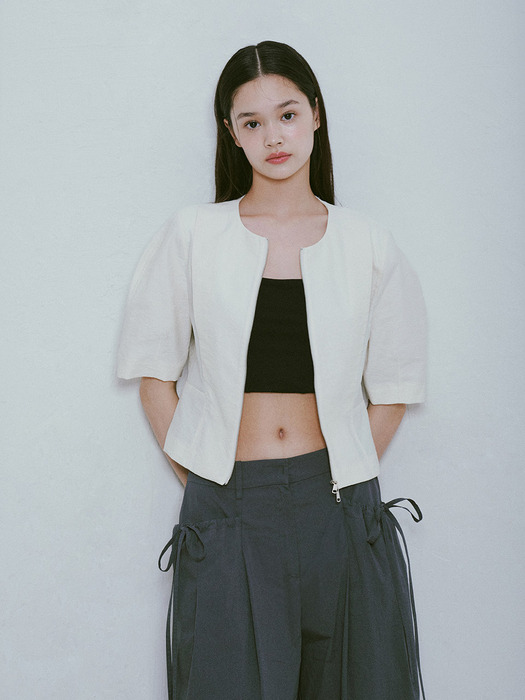 Cropped Two-way Zip-up Jacket in Ivory VW2MJ189-03