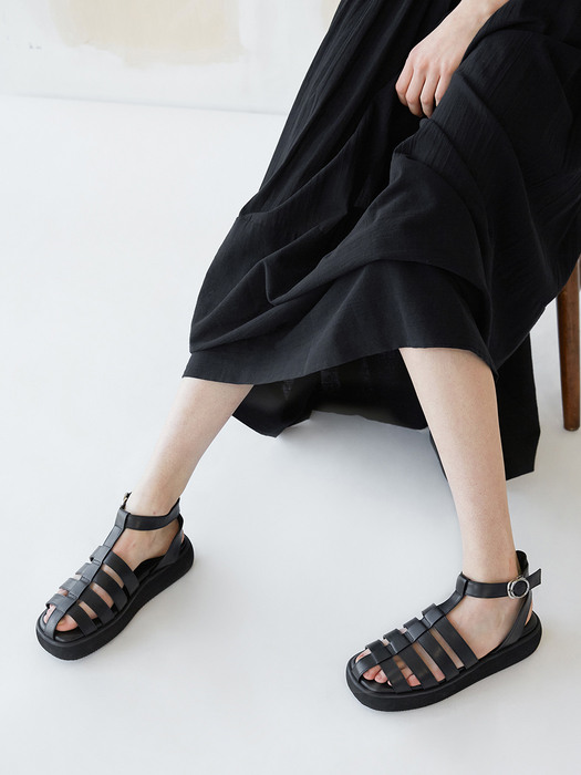 Ares Caged Sandals Leather Black