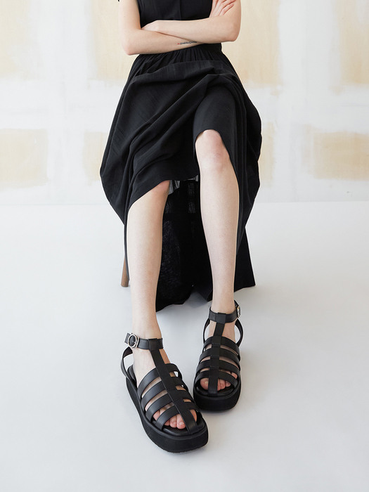 Ares Caged Sandals Leather Black