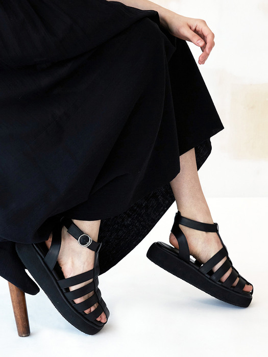 Ares Caged Sandals Leather Black