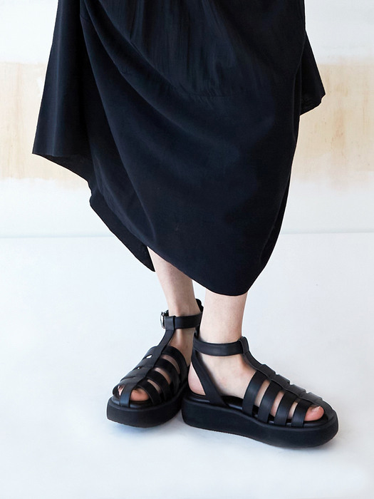 Ares Caged Sandals Leather Black