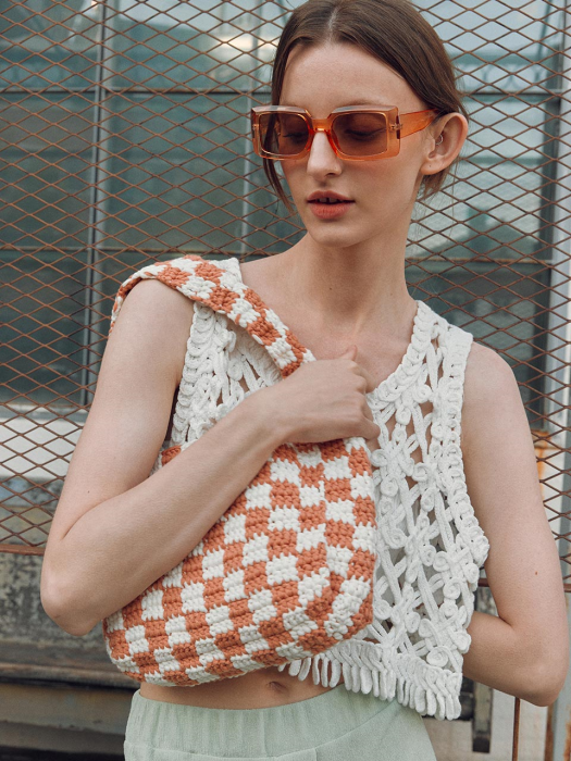 Checkerboard Knitted Bag in Orange VX2MG105-62