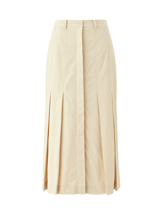 Pleated long slit skirt - Cream beige