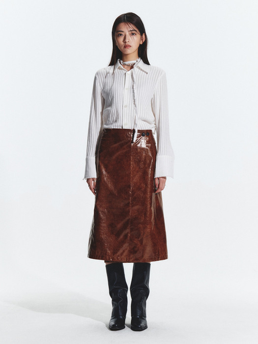 LEATHER WRAP SKIRT CRACK BROWN