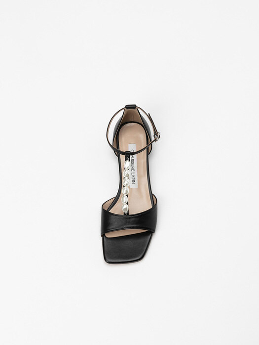 Suzette Pearl Strap Flat Sandals in Black