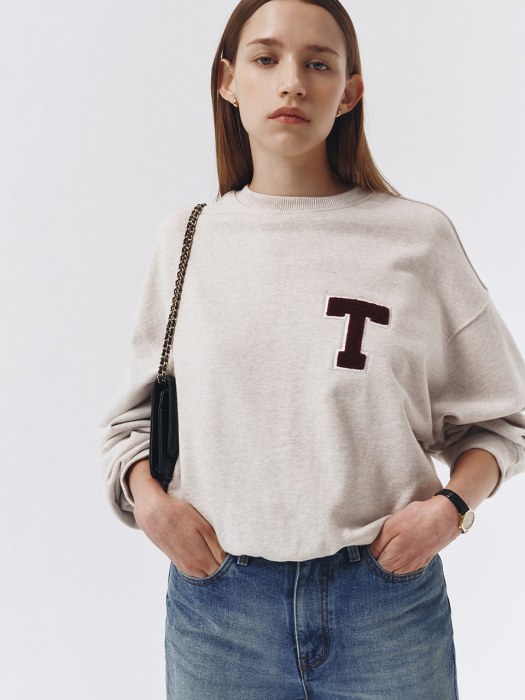 UNISEX BOUCLE LOGO SWEATSHIRT OATMEAL MELANGE_UDTS2C101I1