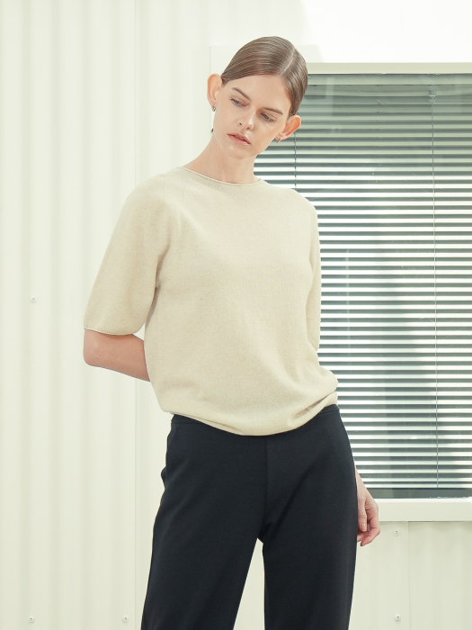 Cashmere Blended Round Neck Knit _S.Grey