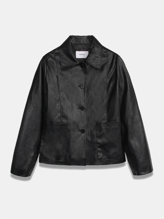 FAUX Leather Two Pocket Jacket in Black