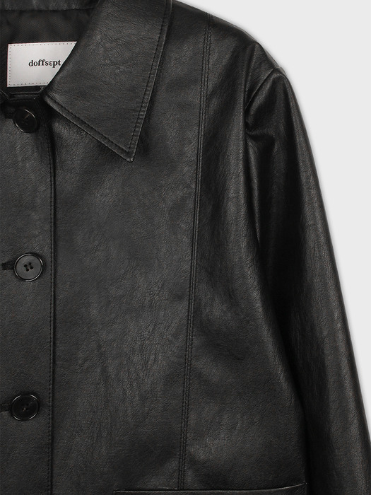 FAUX Leather Two Pocket Jacket in Black