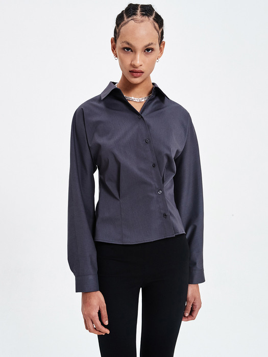 WAIST BUTTON CROPPED SHIRT DARK GREY