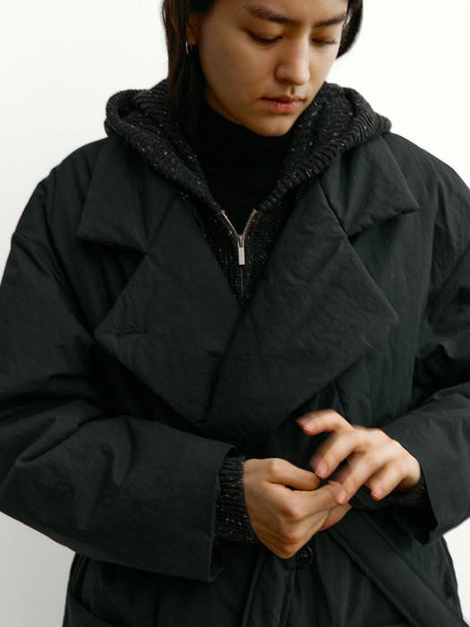 Oversized padding belted coat [NAVY]