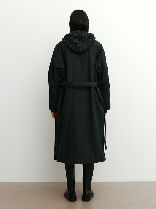 Oversized padding belted coat [NAVY]