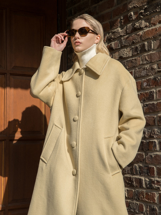 Exclusive Wool Single Long Coat Light Yellow