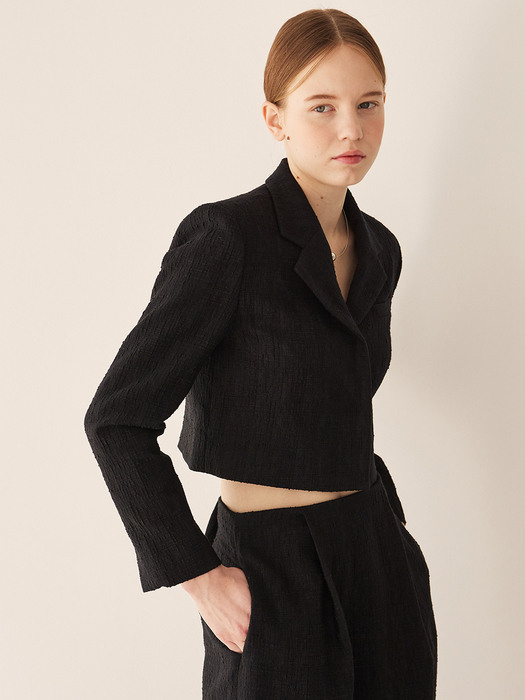 23SS Tweed minimal cropped jacket_black