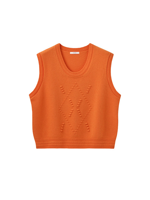 UNISEX, Pompom Argyle Knit Vest / Orange