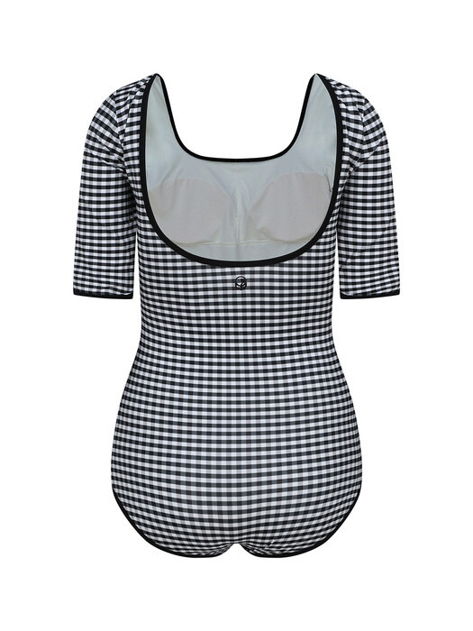 Gingham Check Square Neck SwimSuit-Black