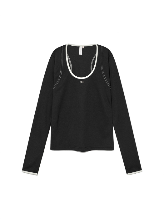 U-neck Long Sleeve Top Black