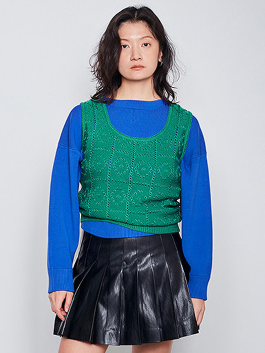 Crochet Knit Vest - Green