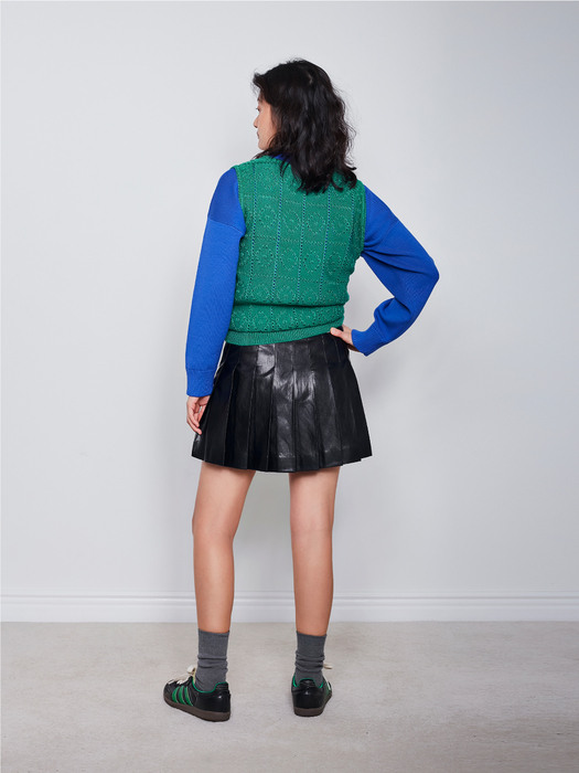 Crochet Knit Vest - Green