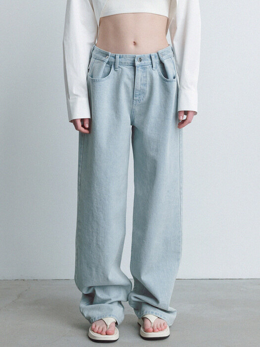 folded waist denim pants (light blue)