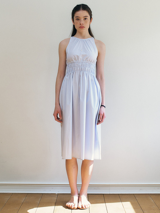 Giveny_Shirred Midi Waistband Dress_Sky Blue