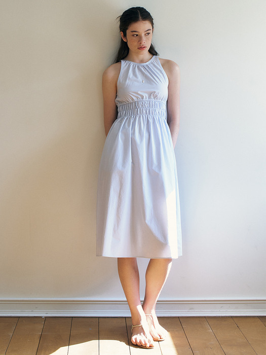 Giveny_Shirred Midi Waistband Dress_Sky Blue