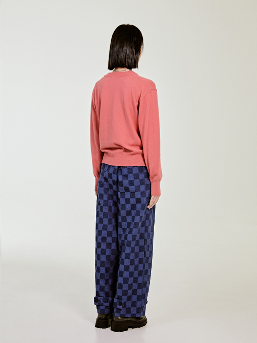 BELTED CHECKERS DENIM PANTS_BLUE