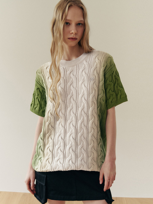 Gradation Washing Cable Knit Top [GREEN]
