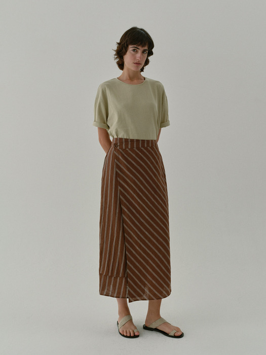 stripe wrap skirt (brown stripe)