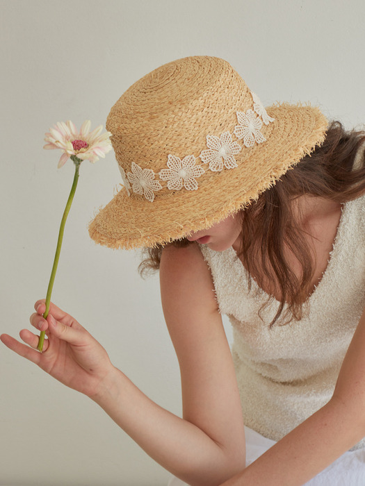 Floral Lace Raphia Hat