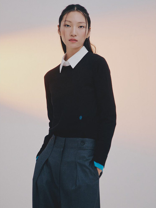 Merino Wool Color Point Knit Pullover  Black (KE3951M015)