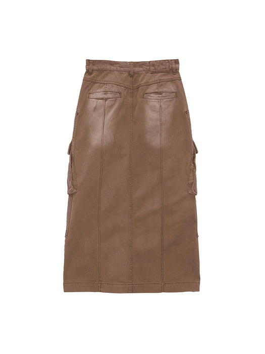 DENIM CARGO LONG SKIRT IN BROWN