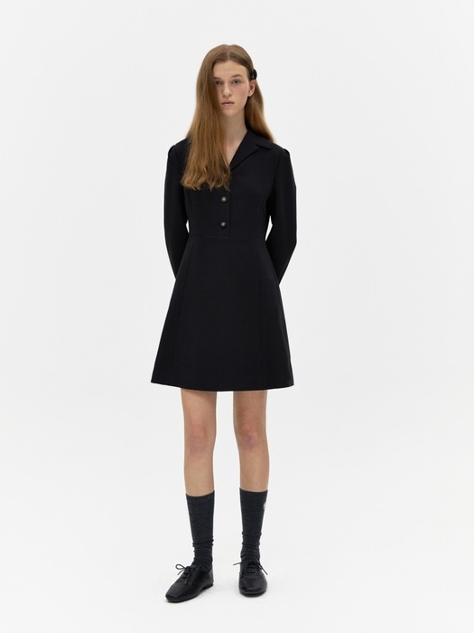 long sleeve button dress - black