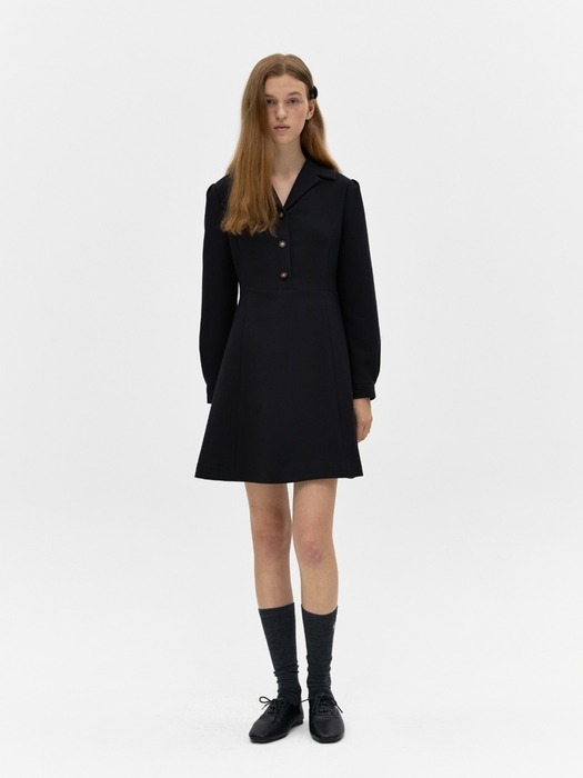 long sleeve button dress - black