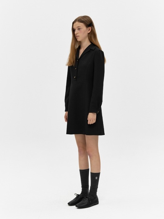 long sleeve button dress - black