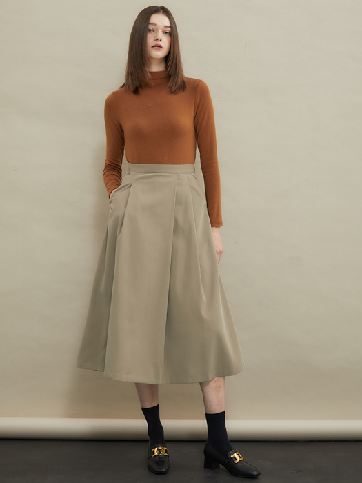 Pintuck A-line long skirt [Beige]