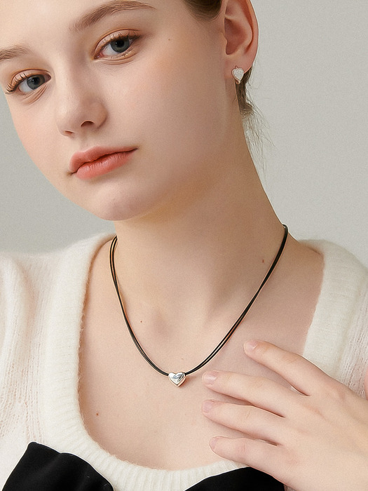 Double Line Heart Silver Necklace In498 [Silver]