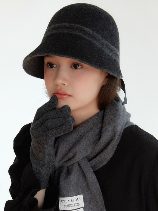 (WOOL100) ribbon point wool bucket hat HA007