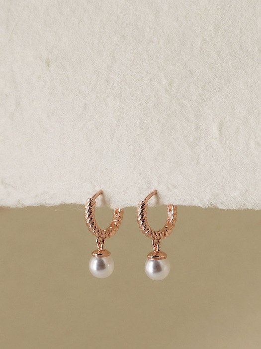 Romantic Mini Drop Dangle Pearl  Rosegold Twist Huggie Silver 925 Earrings ES090E