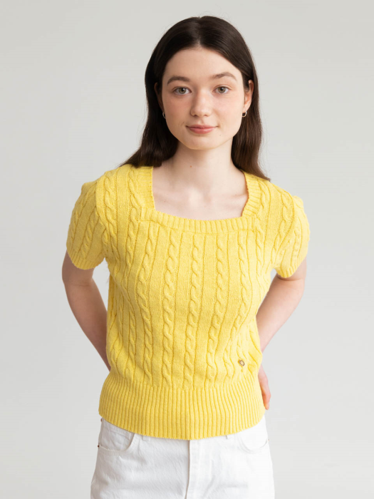 A SQUARE NECK CABLE HALF KNIT_YELLOW