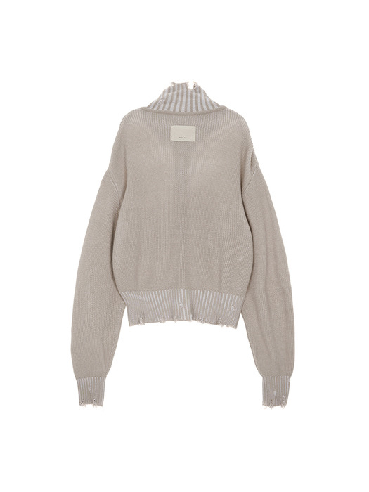 COLOR RIBBED HIGH NECK ZIP UP IN BEIGE