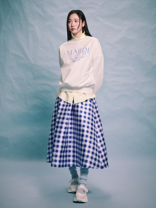 VOLUME MAXI SKIRT MICADO GINGHAM PLAID_BLUE