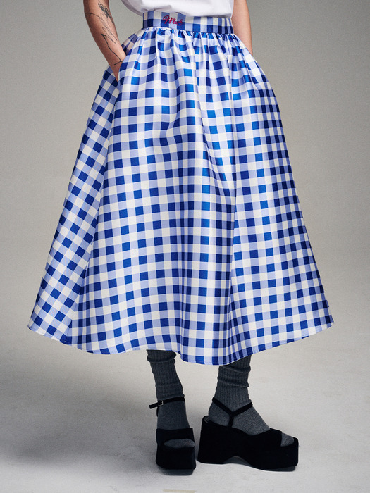 VOLUME MAXI SKIRT MICADO GINGHAM PLAID_BLUE