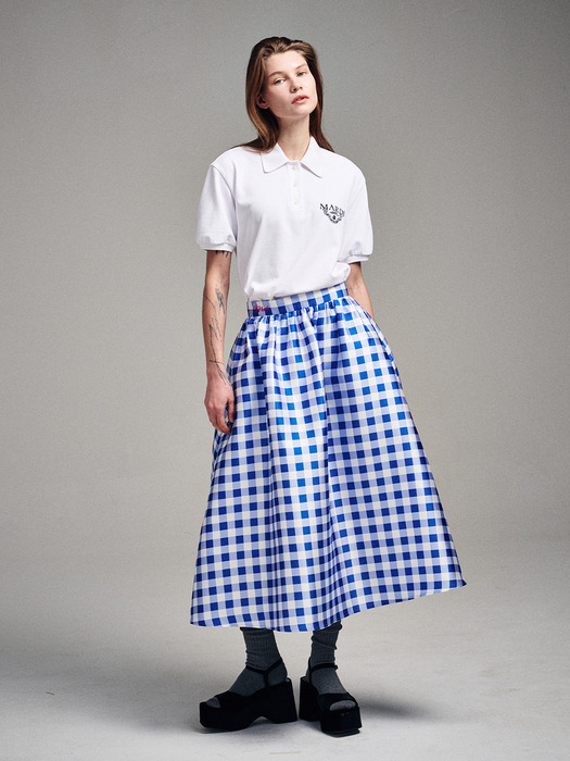 VOLUME MAXI SKIRT MICADO GINGHAM PLAID_BLUE